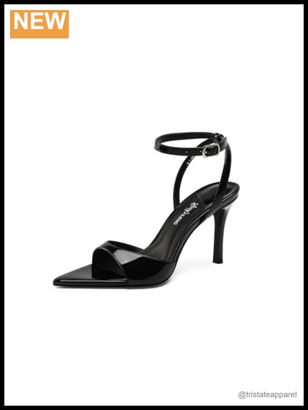 Patent Leather Pointed Toe Stiletto Heeled Sandal Adjustable Ankle Strap